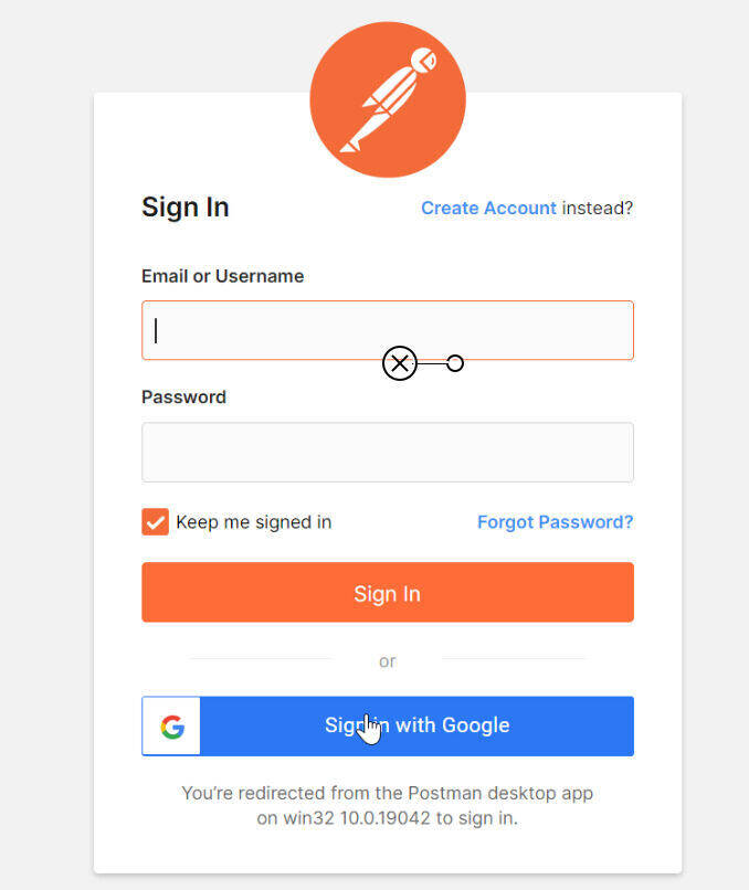 sign in or create an account in postman