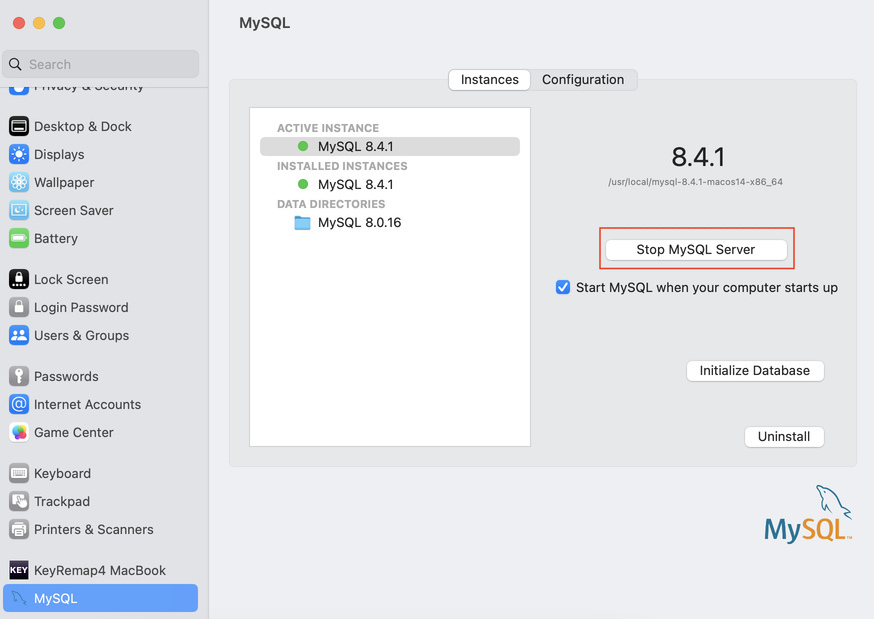 MySQL Server Start Stop Mac OS